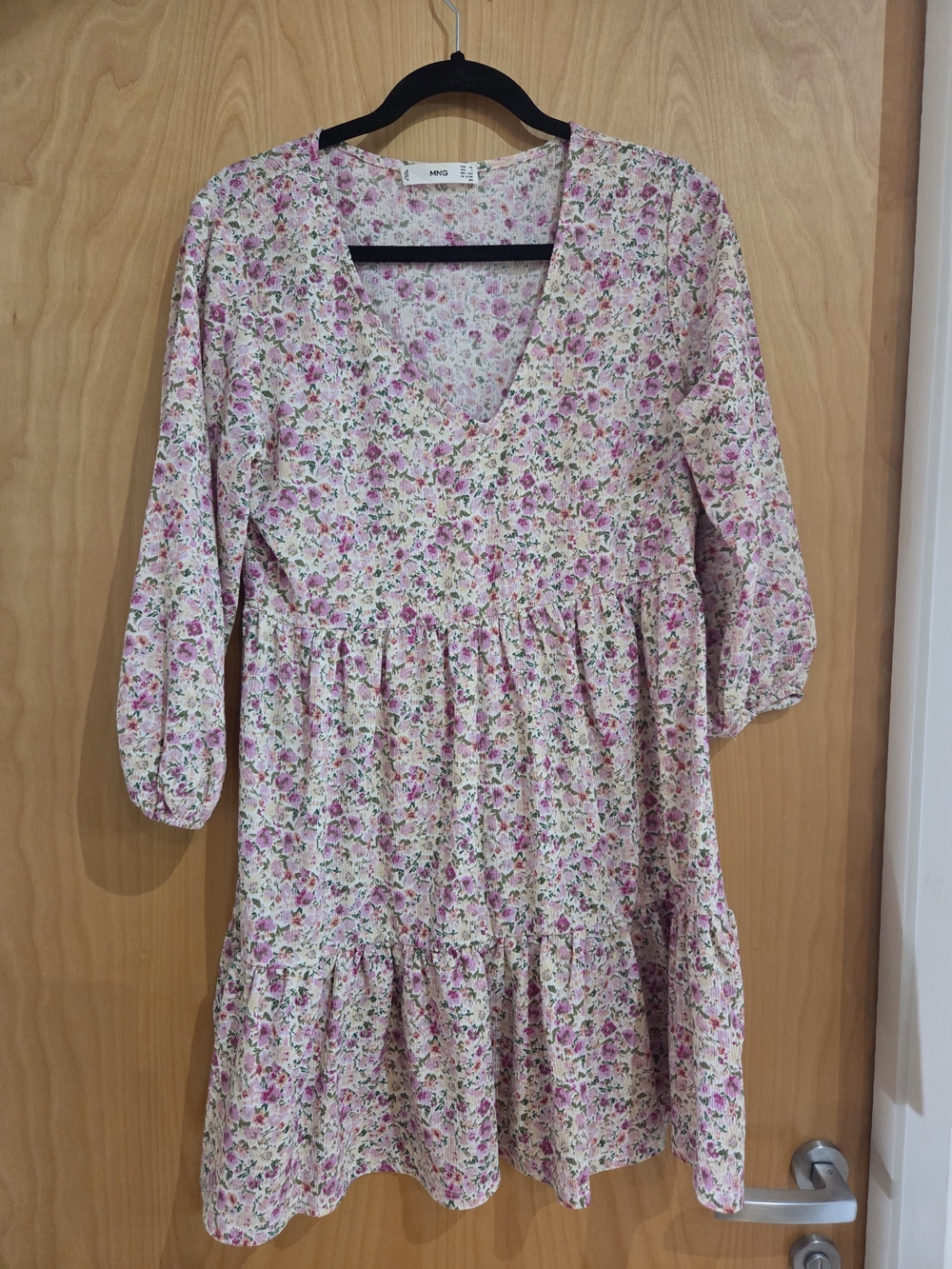 Mango Pink Floral V-Neck Mini Babydoll Dress